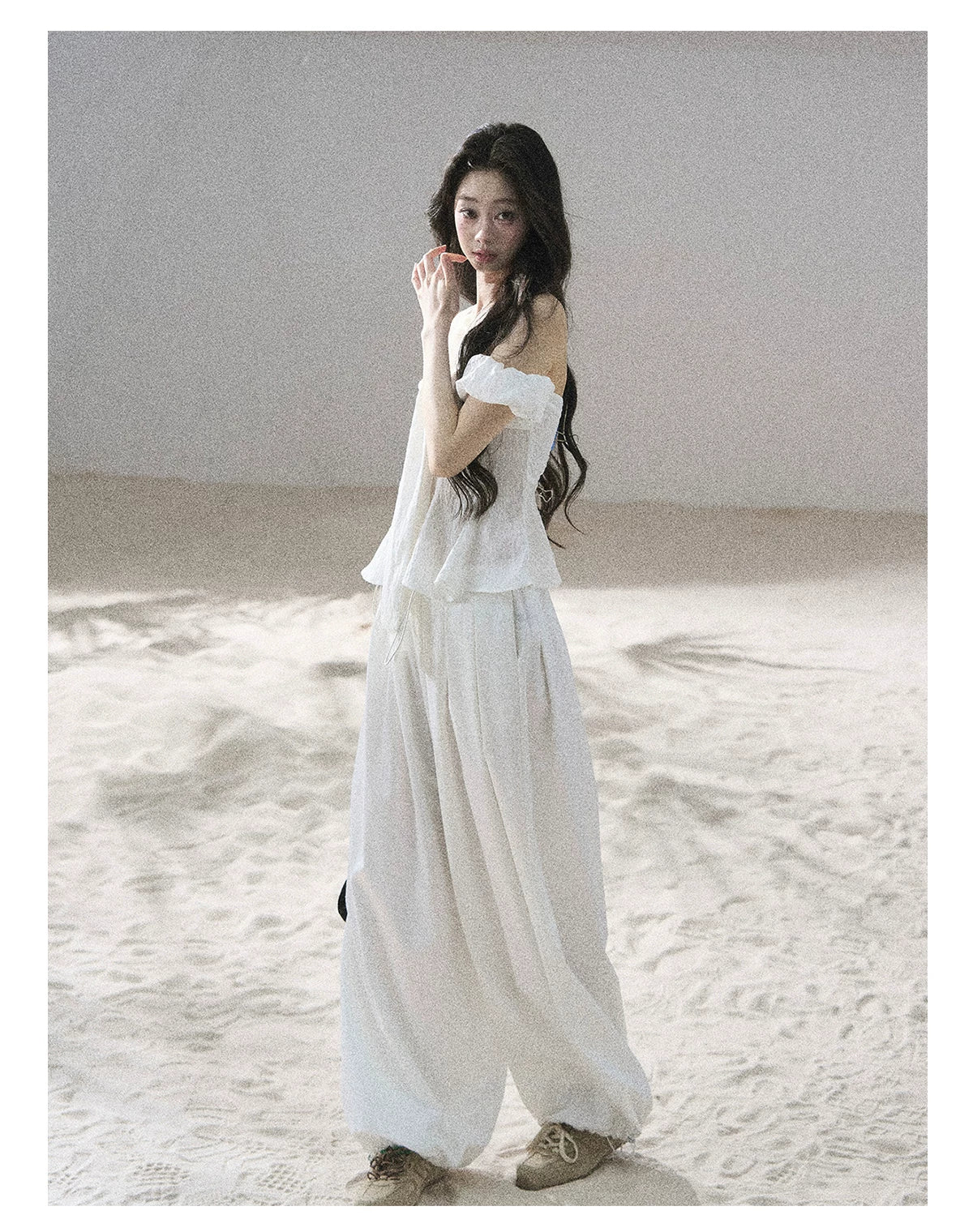 "Lazy Soliloquy" White Peplum Top & Wide-Leg Pants Set