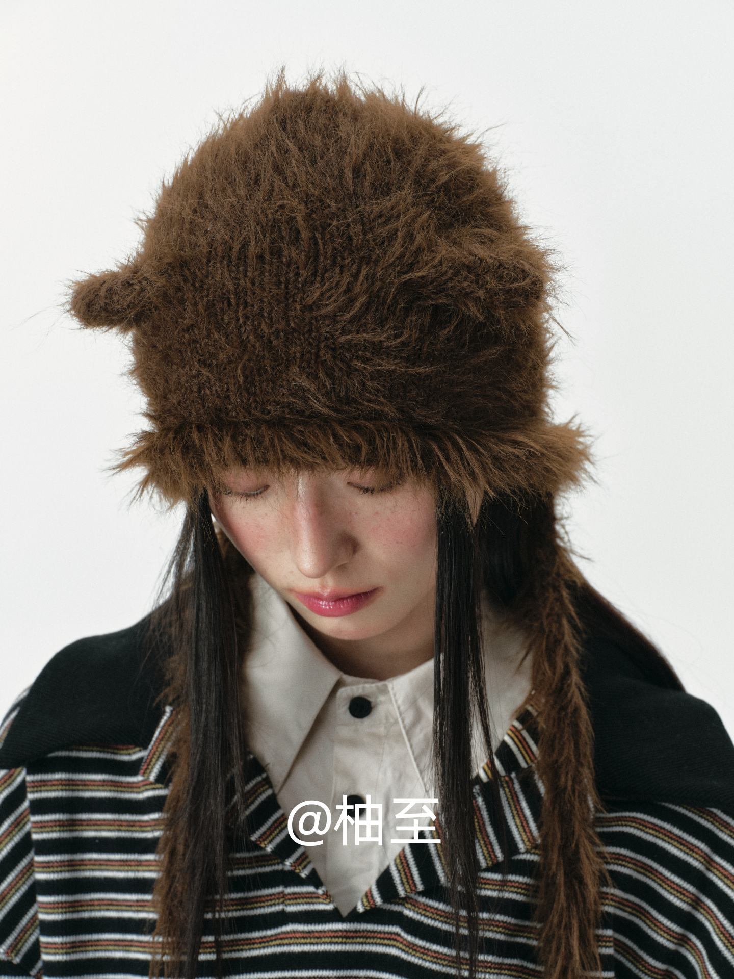 Chocolate Brown Plush Cat Ear Hat – Cozy Ear-Warmer Beanie