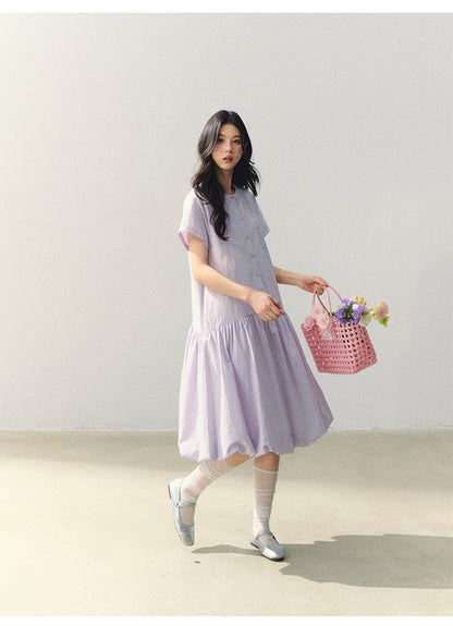 "Tulip Spring Letter" Bubble Hem Shirt Dress SJ2026030