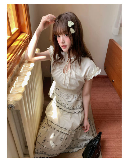 [RF] “Ivory Star Whisper” Polka Dot Two-Piece Skirt Set
