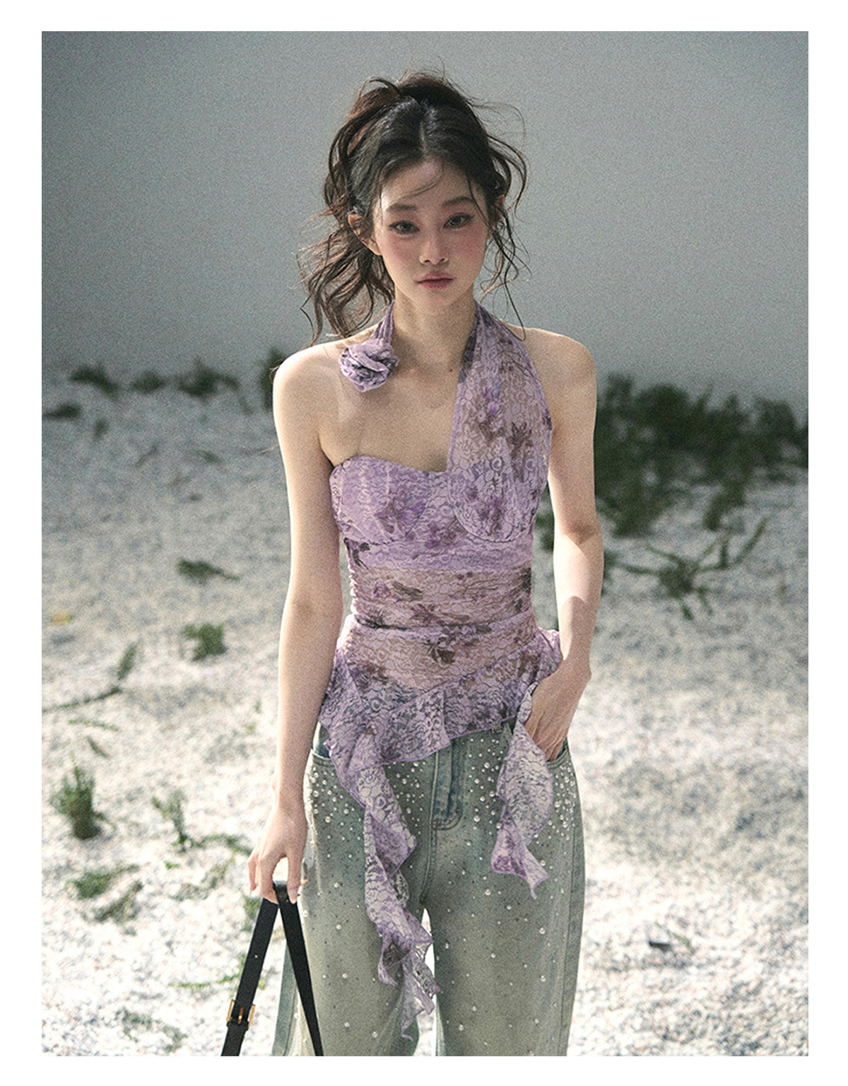 “Jacaranda Whisper” Orchid Purple Asymmetrical Halter Top