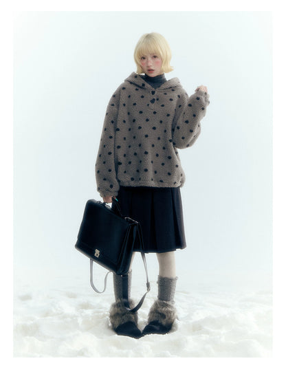 Horridale - Dark Gray Polka Dot Mock Neck Layering Top with Ruffle Hem
