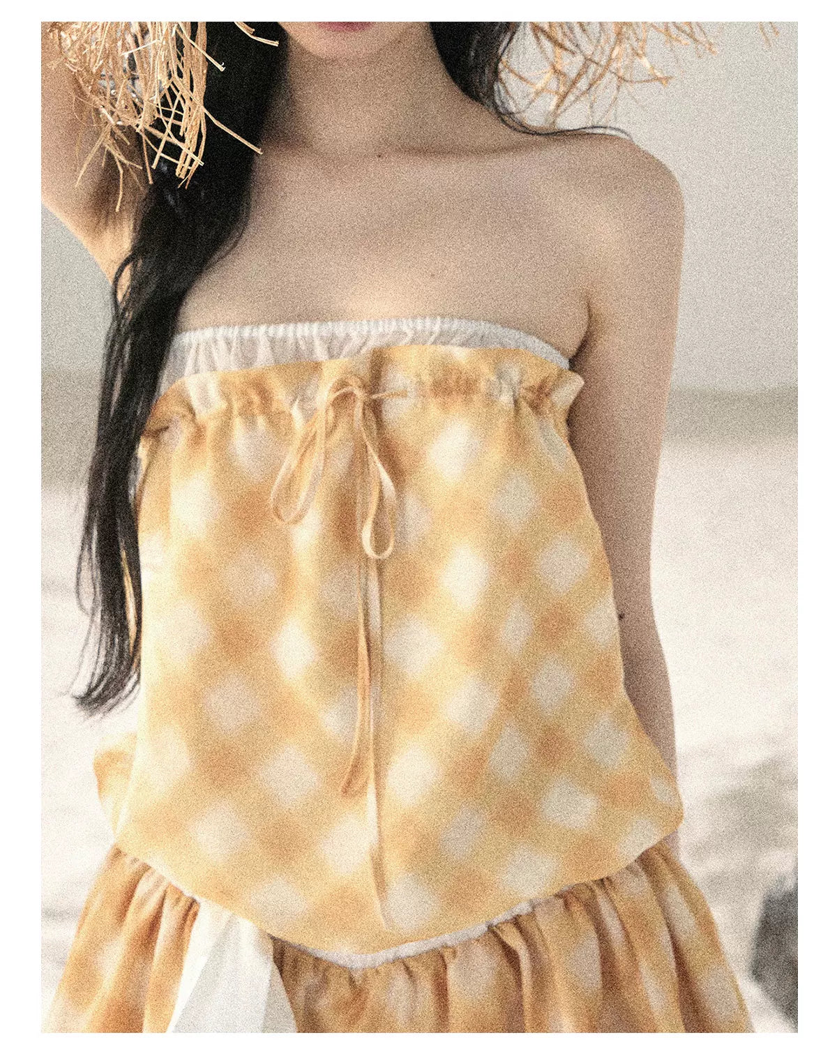 "Breeze Upon the Waves" Cheese Yellow Off-Shoulder Diamond Quilted Mini Dress