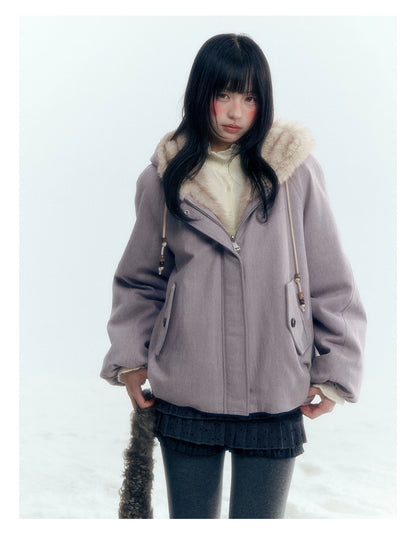 Horridale - Reversible Vintage Puff Jacket with Faux Fur – Misty Purple