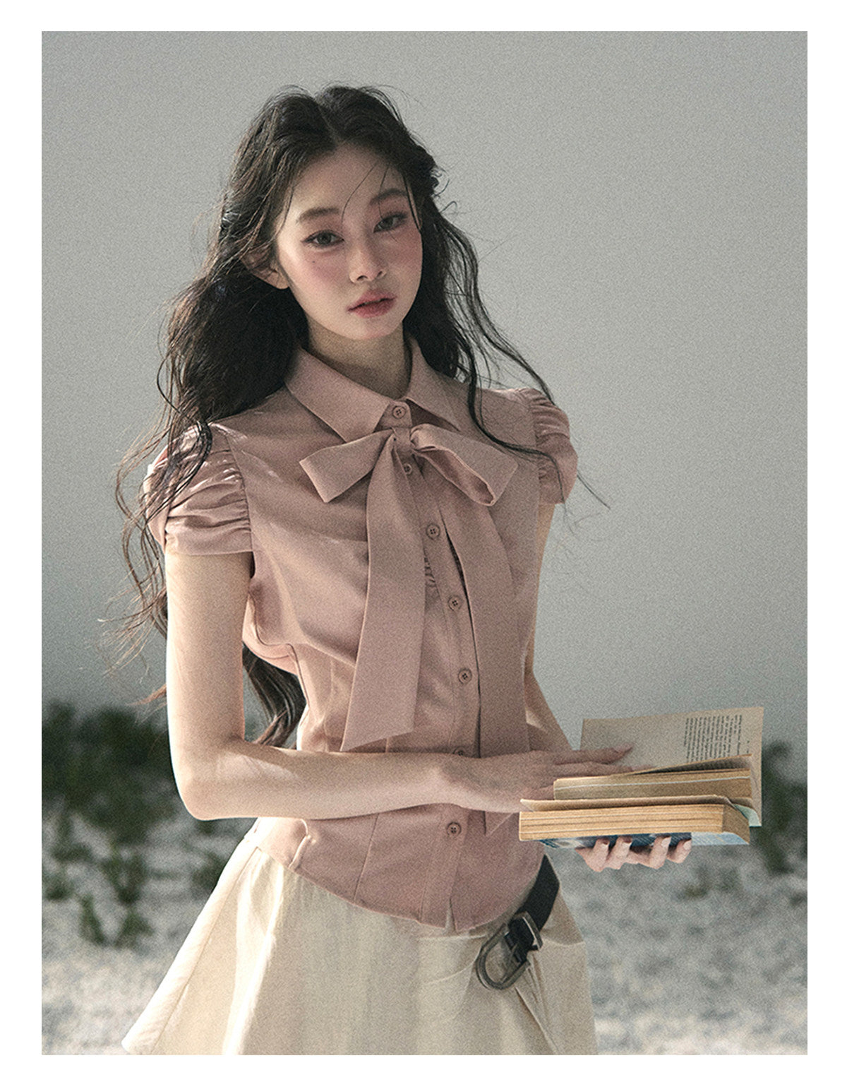 “Blush Confession” Ballet Pink Bow Puff Sleeve Blouse