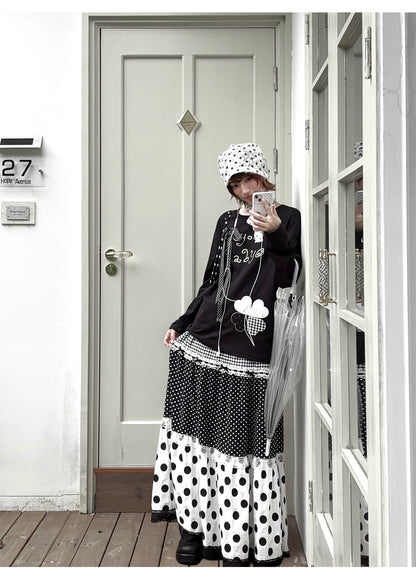 Kyoto Stroll – Japanese Polka Dot Black & White Maxi Skirt Collection