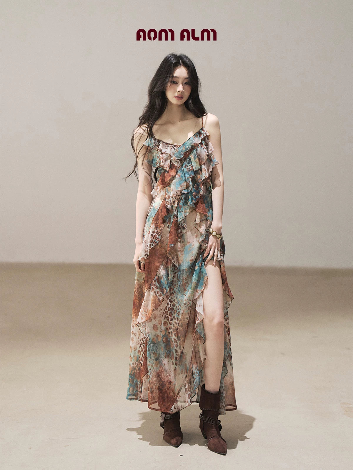 "She Never Looks Back" Peacock Blue Leopard Chiffon Maxi Dress