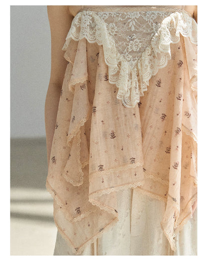 "Orange-Scented Dusk" Toasted Rice Beige Asymmetrical Lace Cami