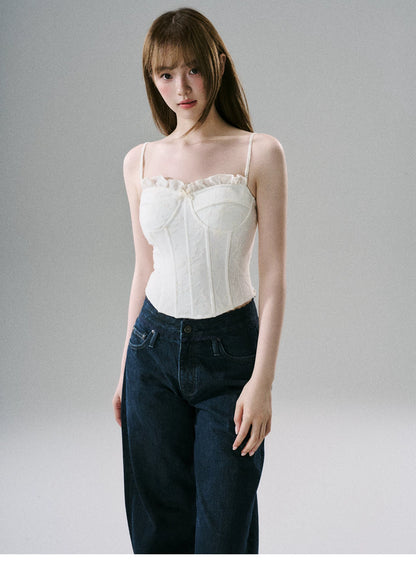LOST FOREST - White Lace Boned Camisole Top