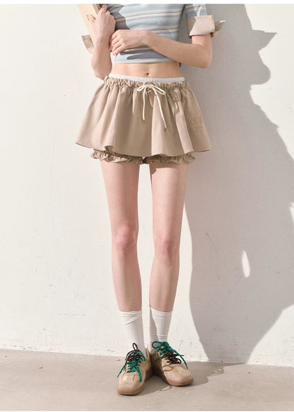 "The Space Between" Beige Drawstring Bubble Mini Skirt