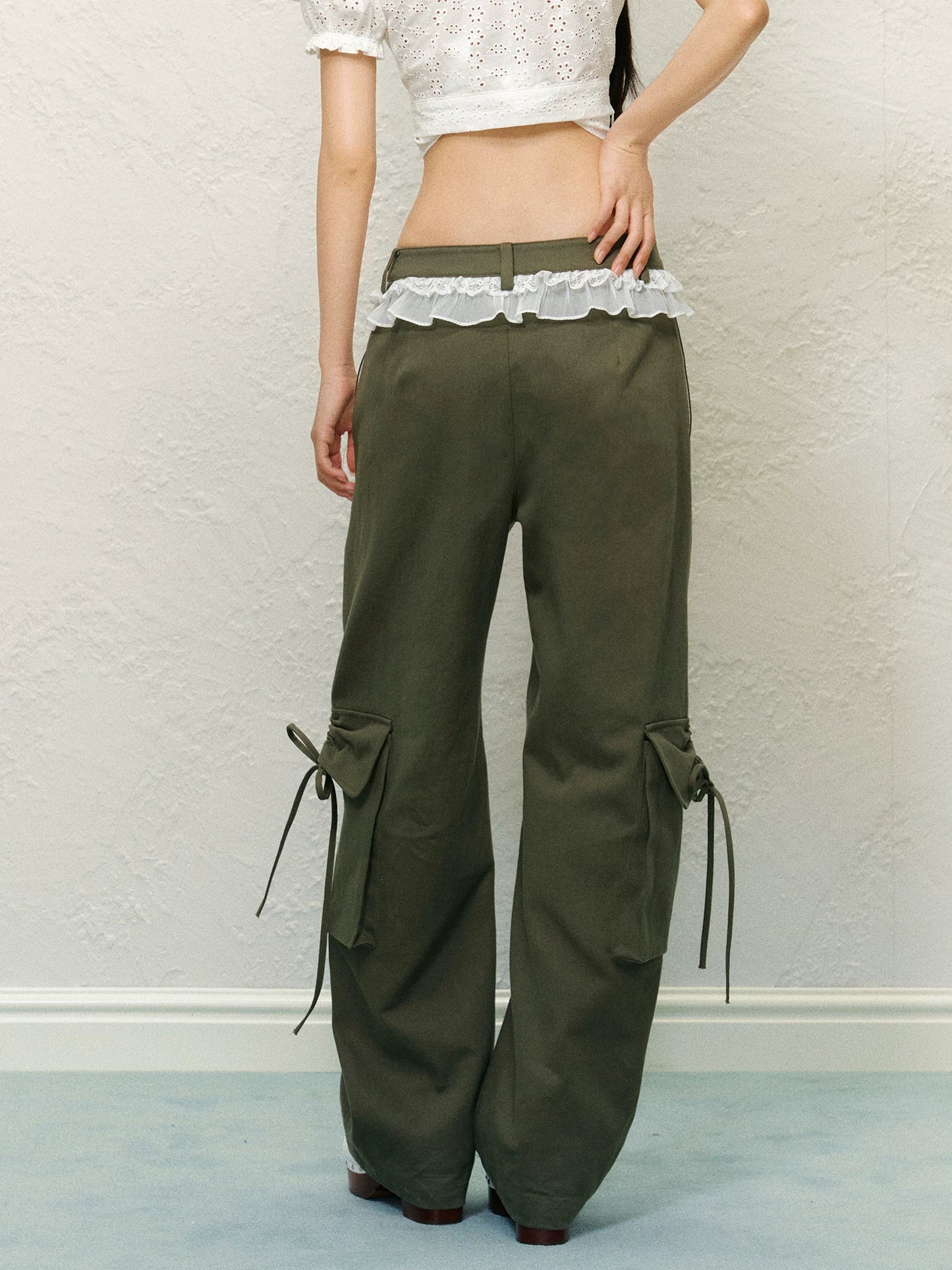 "Field Notes" Contrast Pocket Drawstring Cargo Pants (Army Green/ Grape Purple)