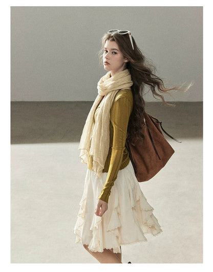 AOMALM - 100% Silk Sheer Fringe Scarf