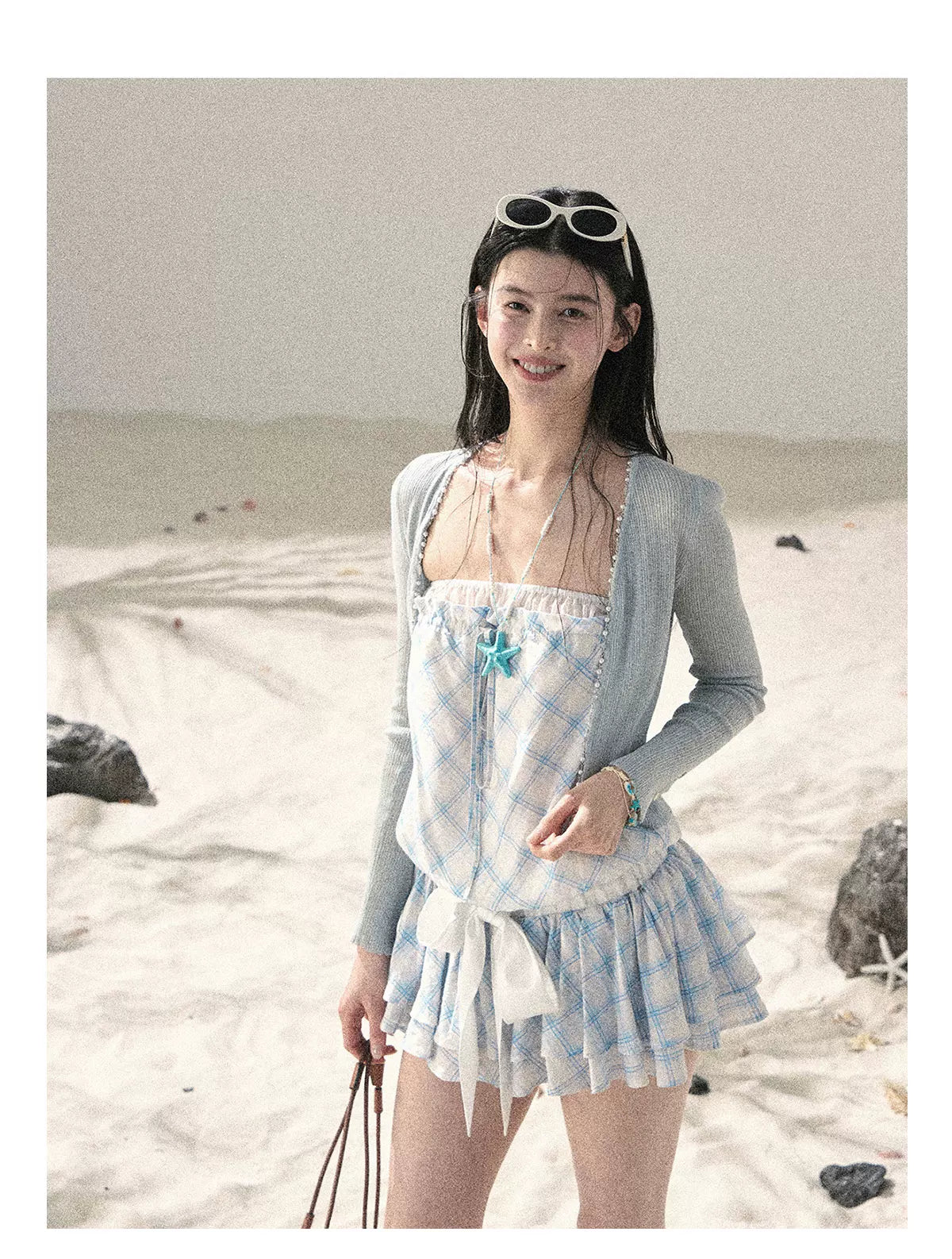 "Breeze Upon the Waves" Ice Crystal Blue Off-Shoulder Diamond Quilted Mini Dress