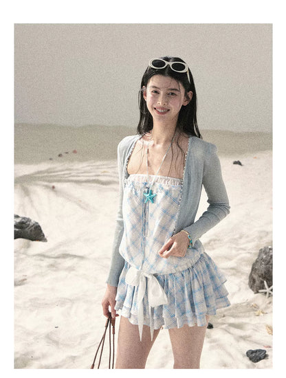 "Breeze Upon the Waves" Ice Crystal Blue Off-Shoulder Diamond Quilted Mini Dress