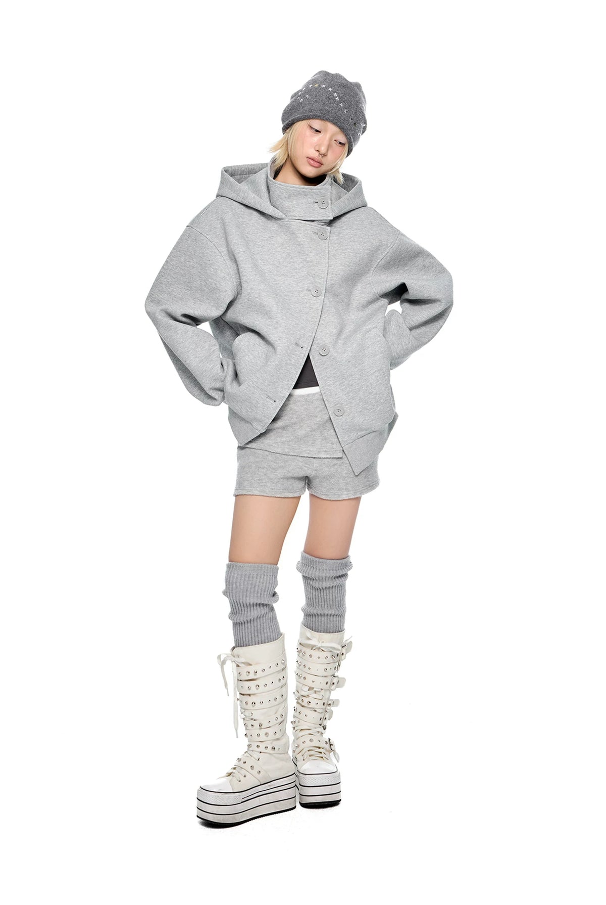 EZEK | Preppy Hooded Wool Blend Jacket with Button Front