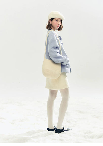 "Rose Manifesto" Frosted Blue Double-Breasted Quilted Wool-Blend Peacoat