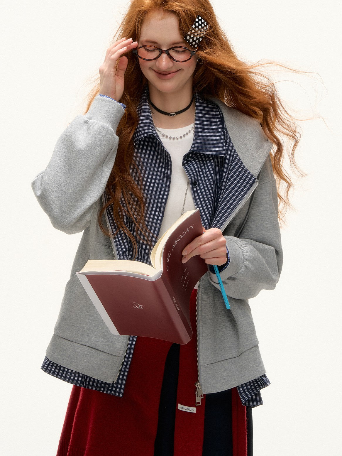 ASGONY - Faux Two-Piece Zip-Up Hoodie Jacket (Light Gray)