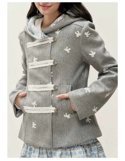 [RF] Heather Gray Vintage Jacquard Hooded Jacket with Frost Mist Blue Details