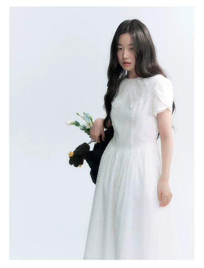 "Moonlight Sonata" White Petal Sleeve Midi Dress