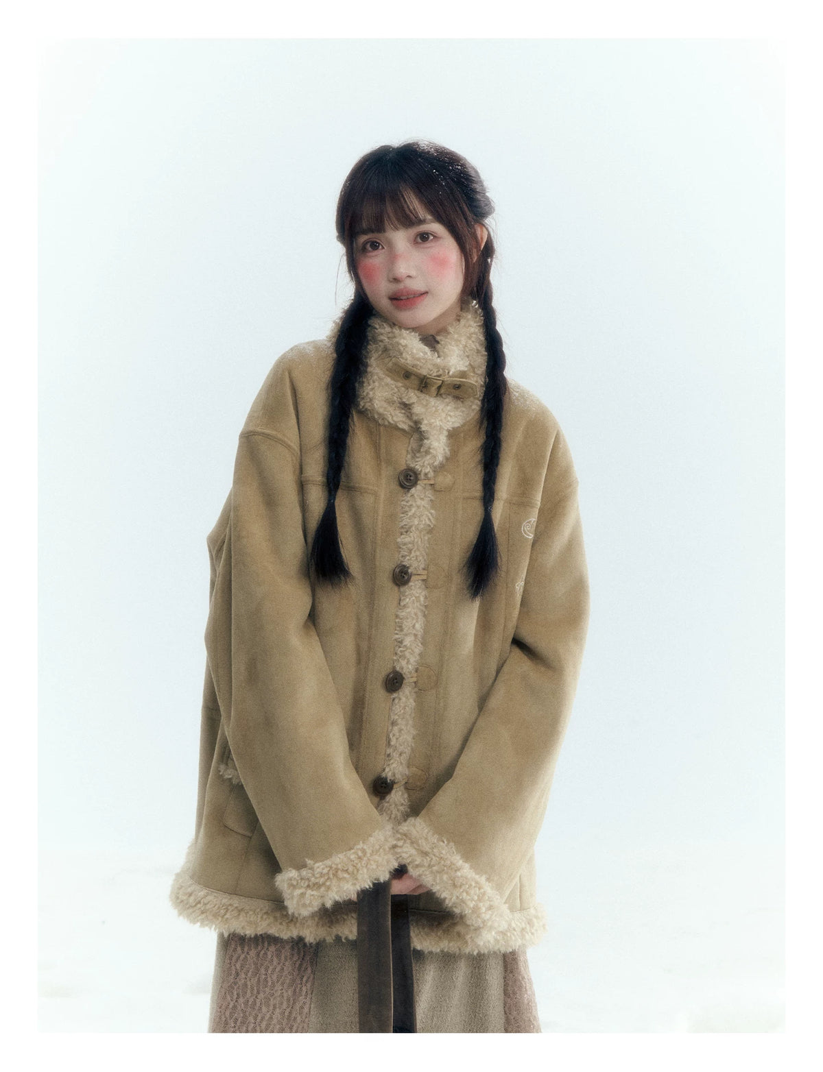 Horridale - Vintage Tan Suede-Effect Sherpa-Lined Stand Collar Jacket