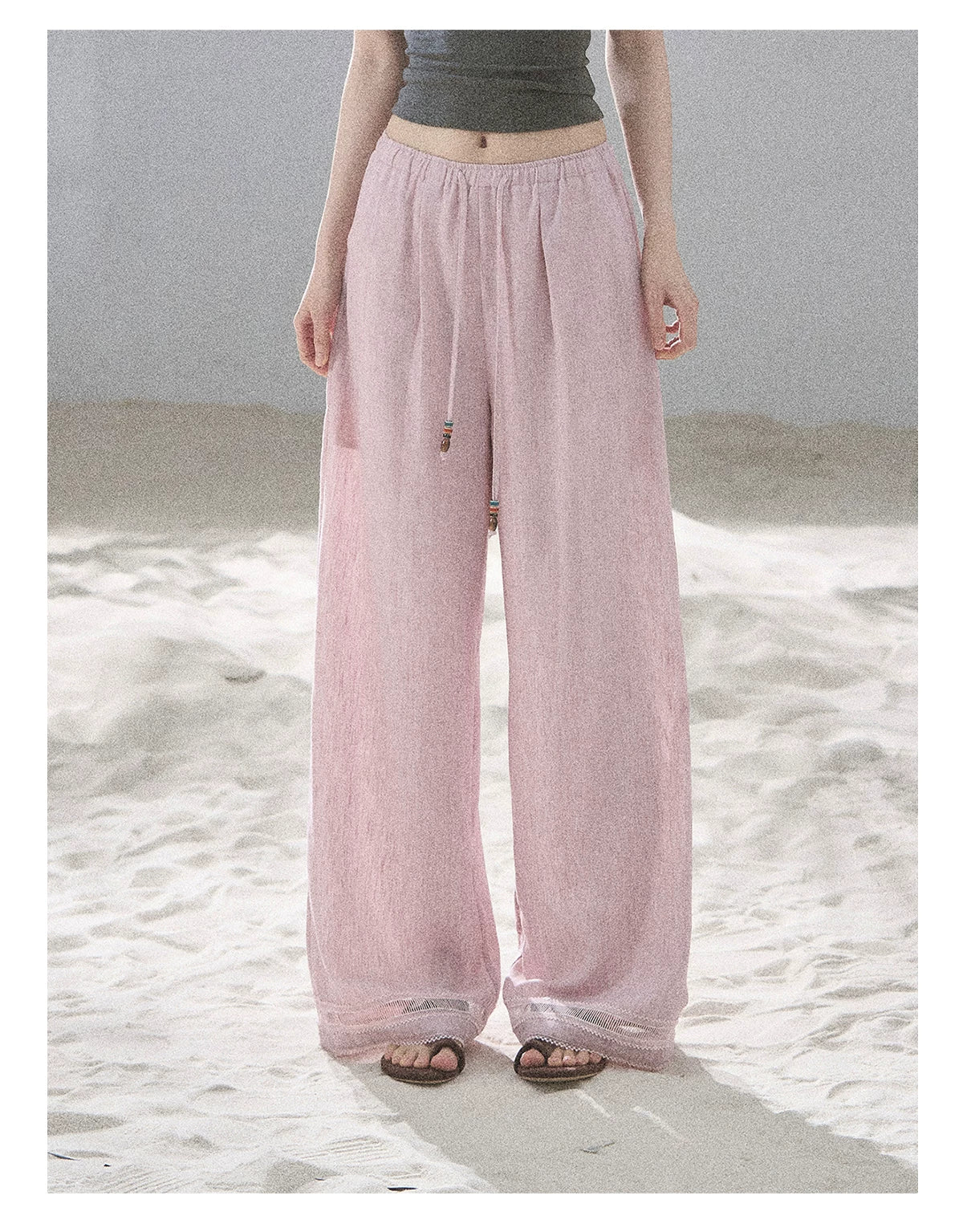 "Follow the Sea Breeze" Lightweight Straight-Leg Wide-Leg Pants (Lotus Pink/ Gray Sage Green/ Gray Blue)