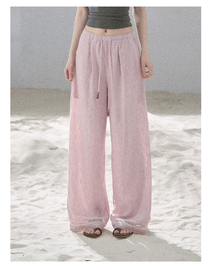 "Follow the Sea Breeze" Lightweight Straight-Leg Wide-Leg Pants (Lotus Pink/ Gray Sage Green/ Gray Blue)