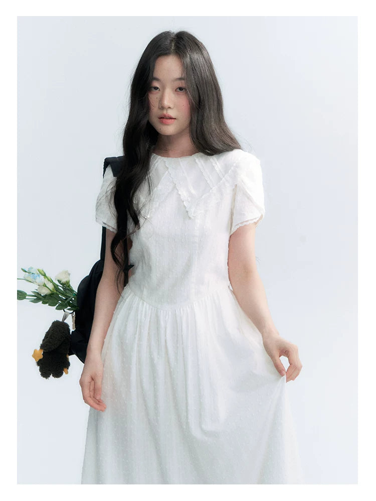 "Moonlight Sonata" White Petal Sleeve Midi Dress