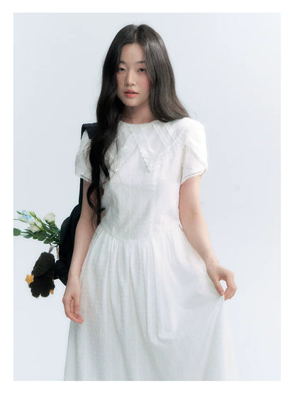 "Moonlight Sonata" White Petal Sleeve Midi Dress