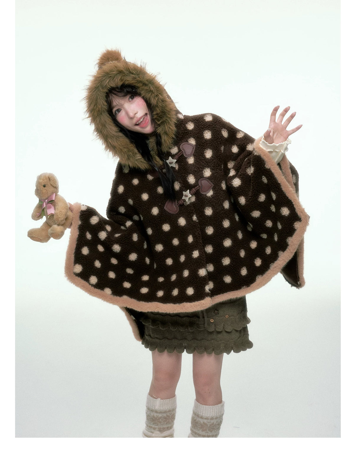 BIBIBENCY - Brown Faux-Wool Coat with Plush Polyester Lining