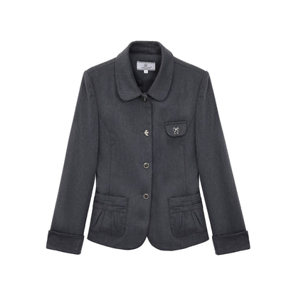 "Grey Finch" Gray Korean Preppy Suit Collection (Blazer / T-Shirt / Box Pleated Skirt)