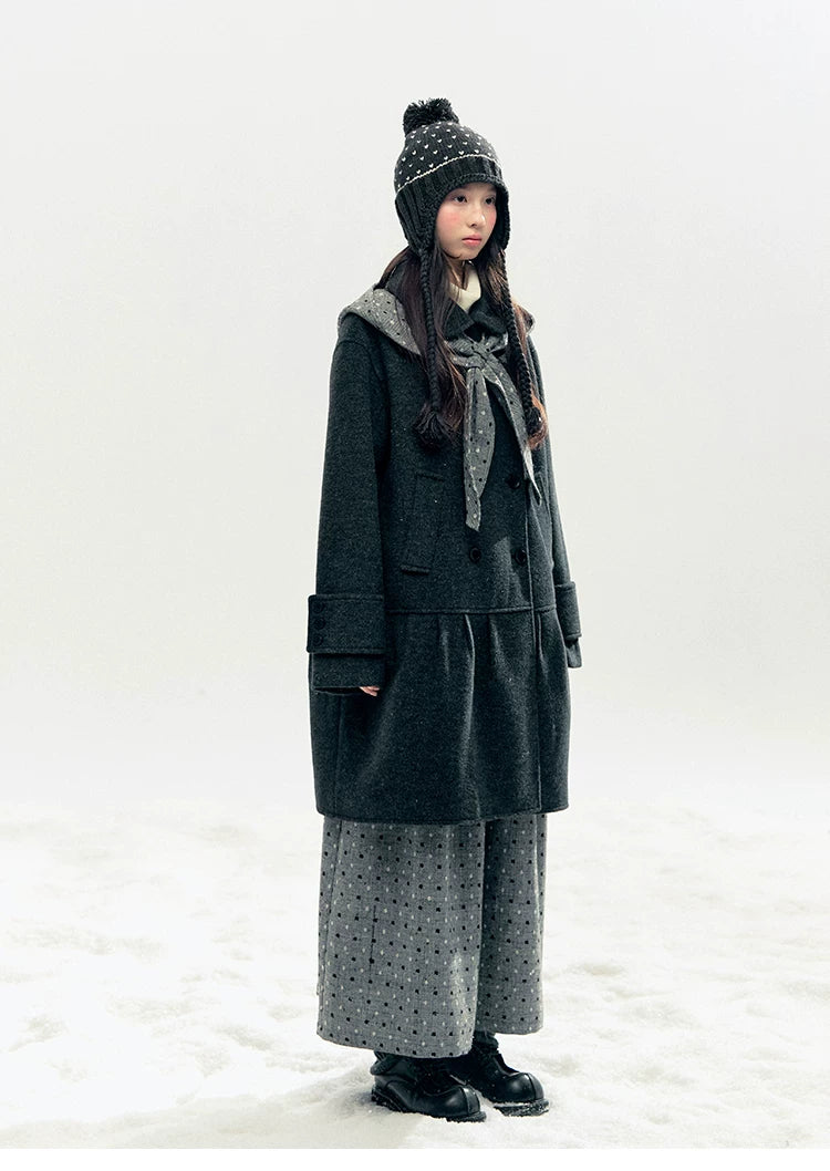 "Winter Chime" Double-Breasted Quilted Wool-Blend Coat (Smoky Purple/ Ash Gray)