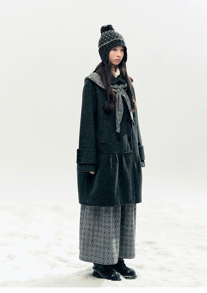 "Winter Chime" Double-Breasted Quilted Wool-Blend Coat (Smoky Purple/ Ash Gray)