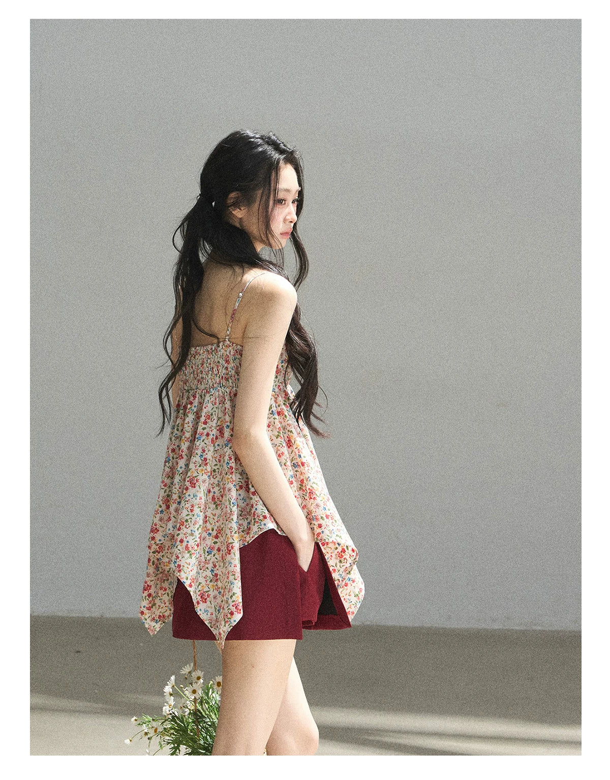 "Berry Petals" Dutch Cream Layered Floral Asymmetrical Peplum Top