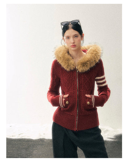 181225 “Only She Walked Through” Millennium Red Hooded Knit Cardigan
