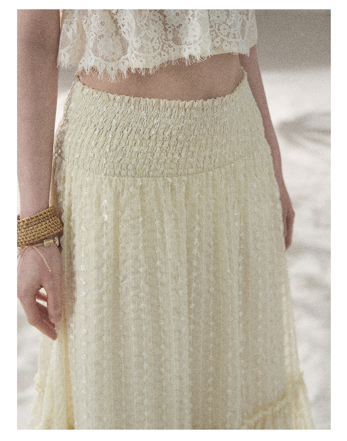 "Whispering Wheat Fields" Sage Mist Lace Maxi Skirt