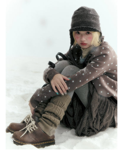 Dark Taupe Brown Polka Dot Layered Knit Sweater