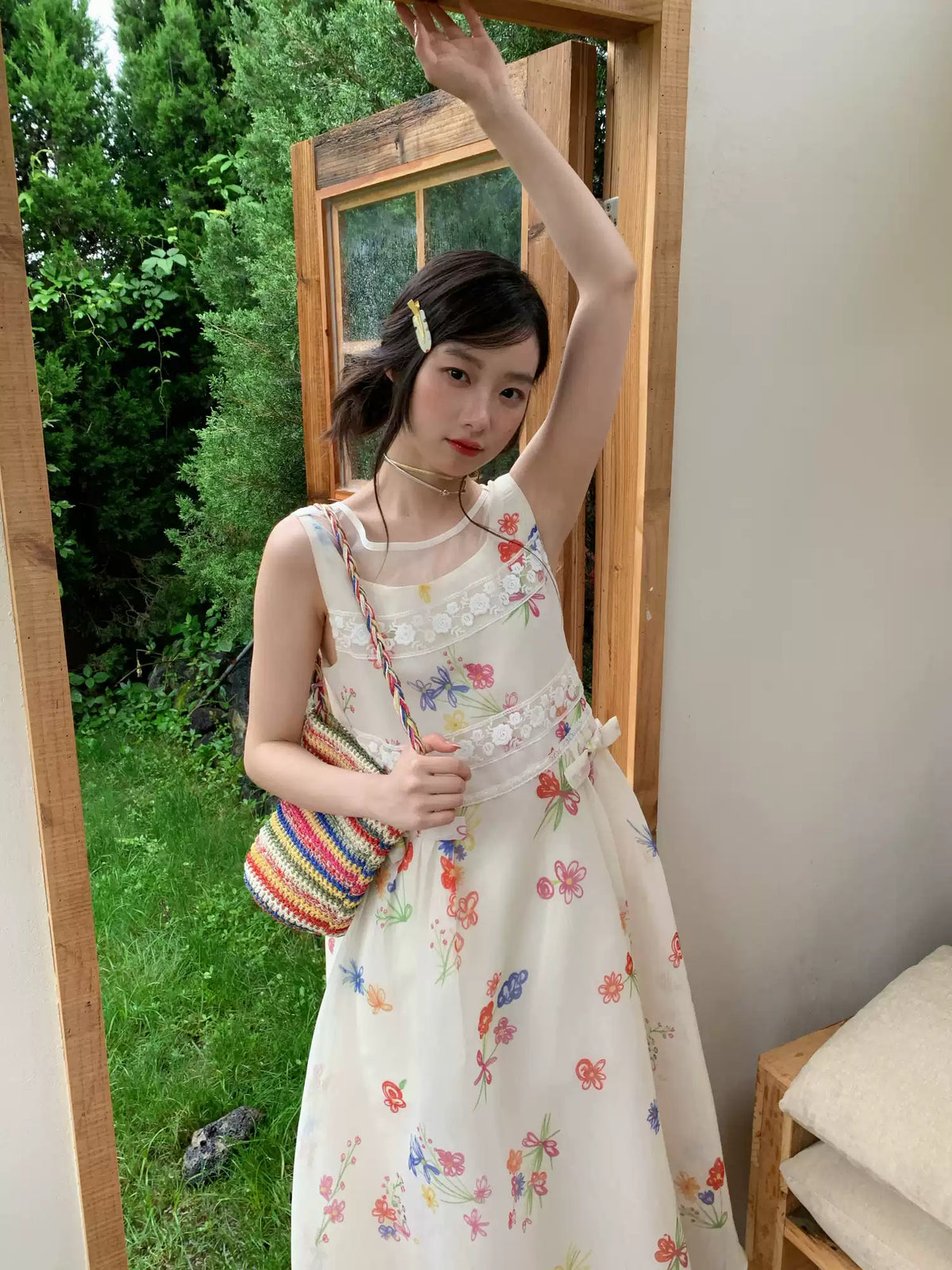 [RF] “Sunlit Wildflower Reverie” Ivory Floral Tulle Maxi Dress