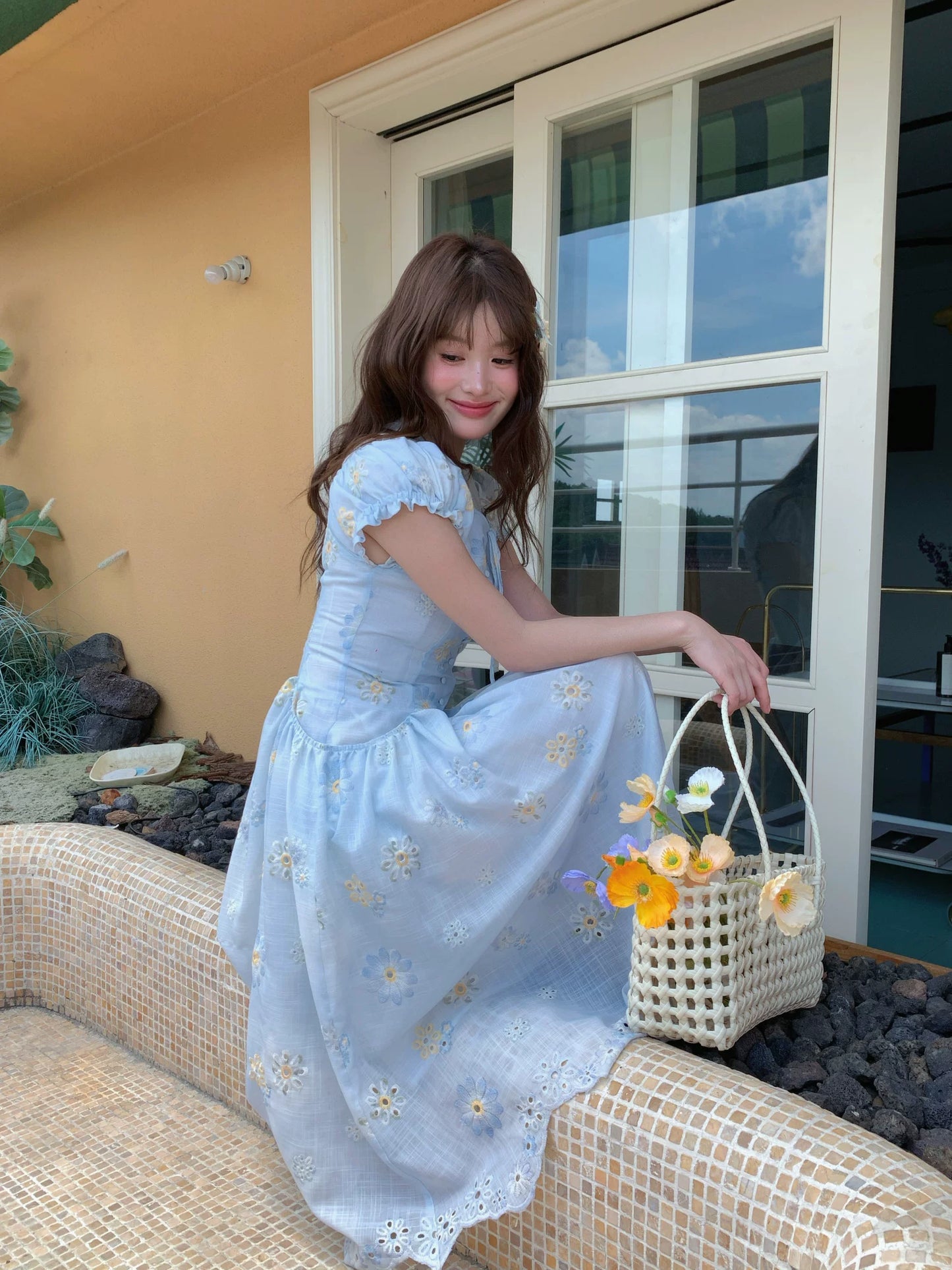 [RF] “Blue Daisy Whisper” Sky Blue Floral Dress