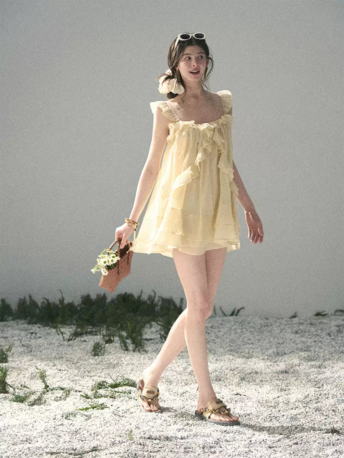 “Tenderly Entwined” Soft Butter Yellow Ruffle Babydoll Dress 4563543