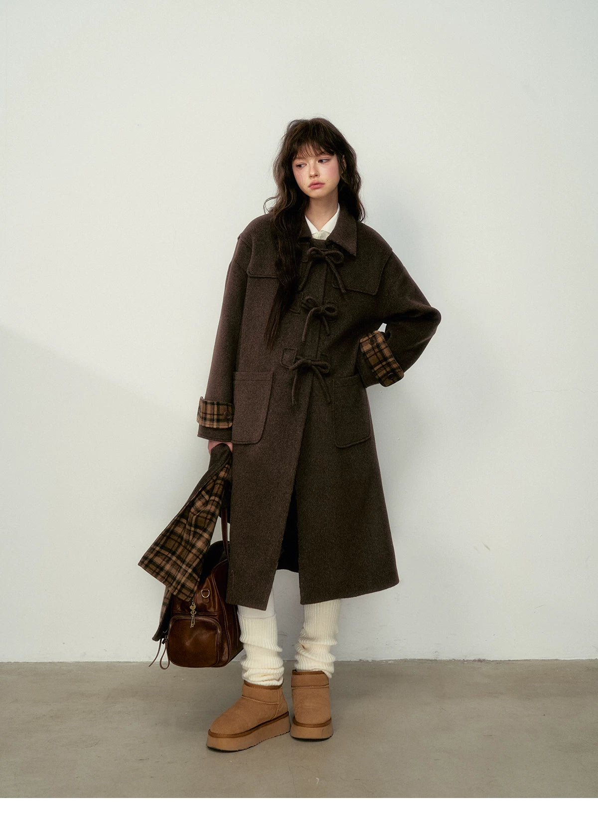 SunsetPark - Vintage Teddy Bear Bow Toggle Wool Coat (Blush Pink / Brown Bear)