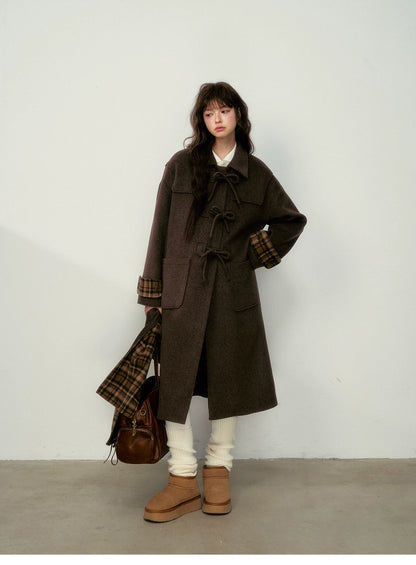 SunsetPark - Vintage Teddy Bear Bow Toggle Wool Coat (Blush Pink / Brown Bear)