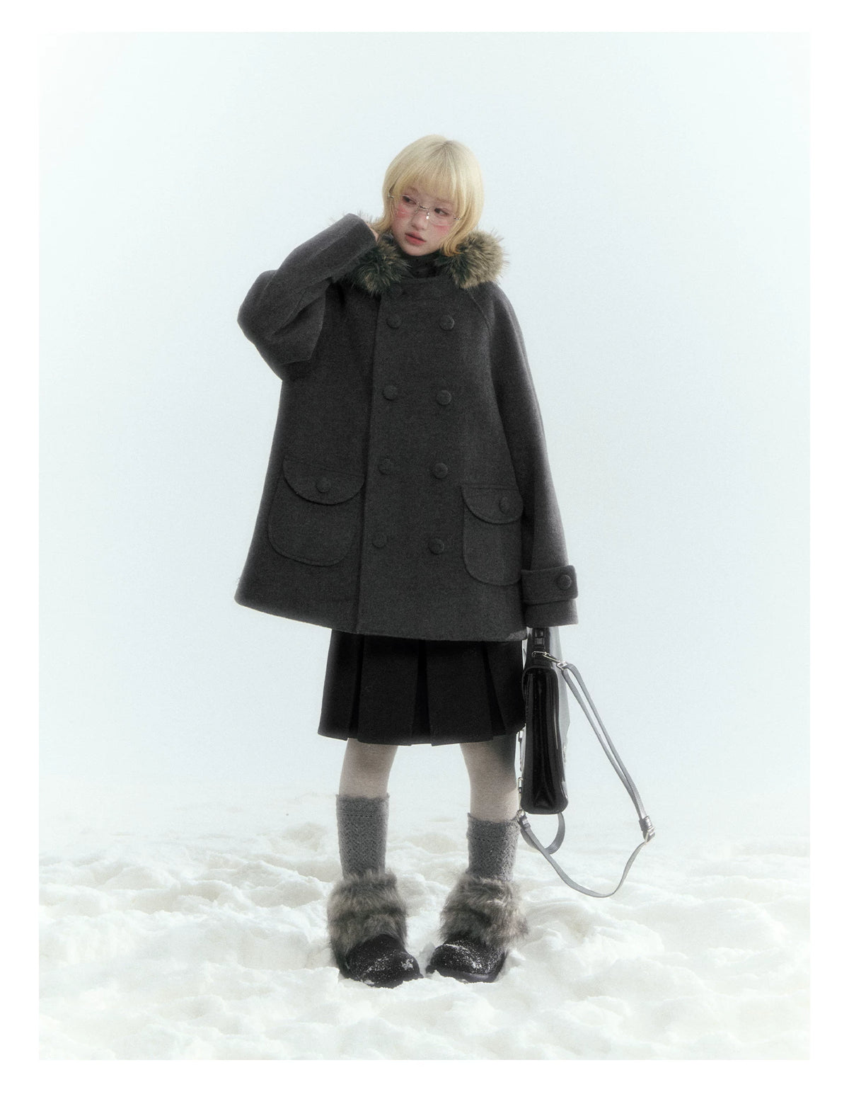 Horridale - Dark Gray Wool-Look A-Line Pleated Mini Skirt
