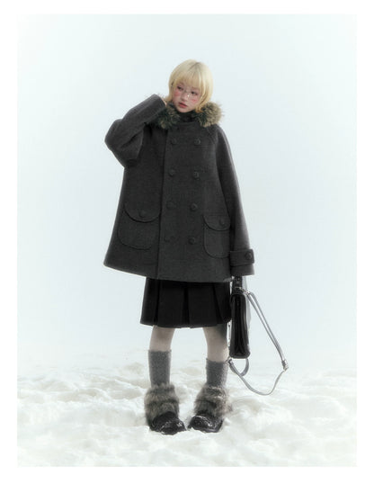 Horridale - Dark Gray Wool-Look A-Line Pleated Mini Skirt