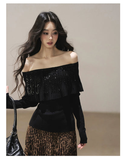 AOMALM - "Beyond the Pleats" One-Shoulder Long-Sleeve Knit Top