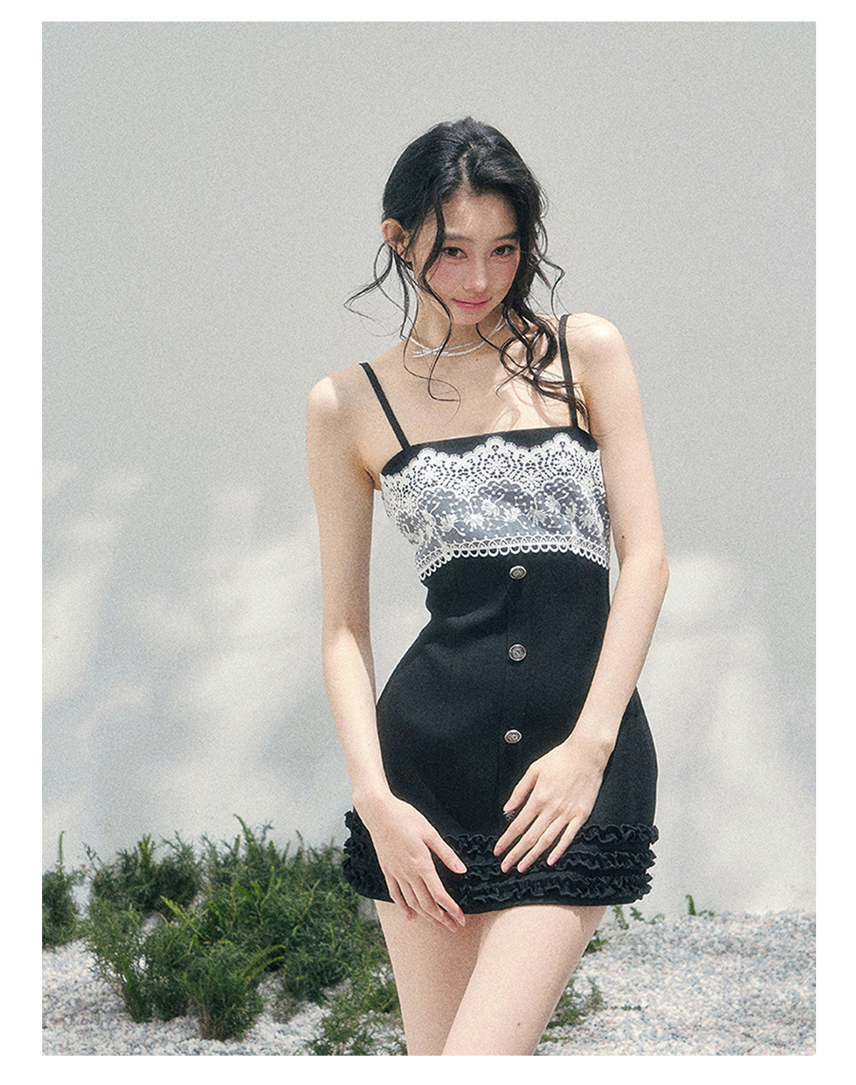“Midnight Soliloquy” Black Lace Slip Mini Dress