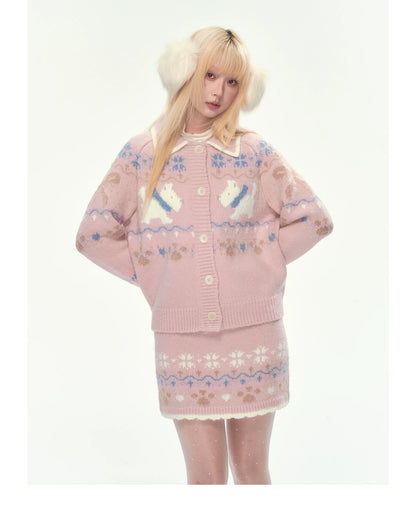 [CAN] Puppy Fair Isle Knit Sweater & Skirt Set (Gray / Pink)