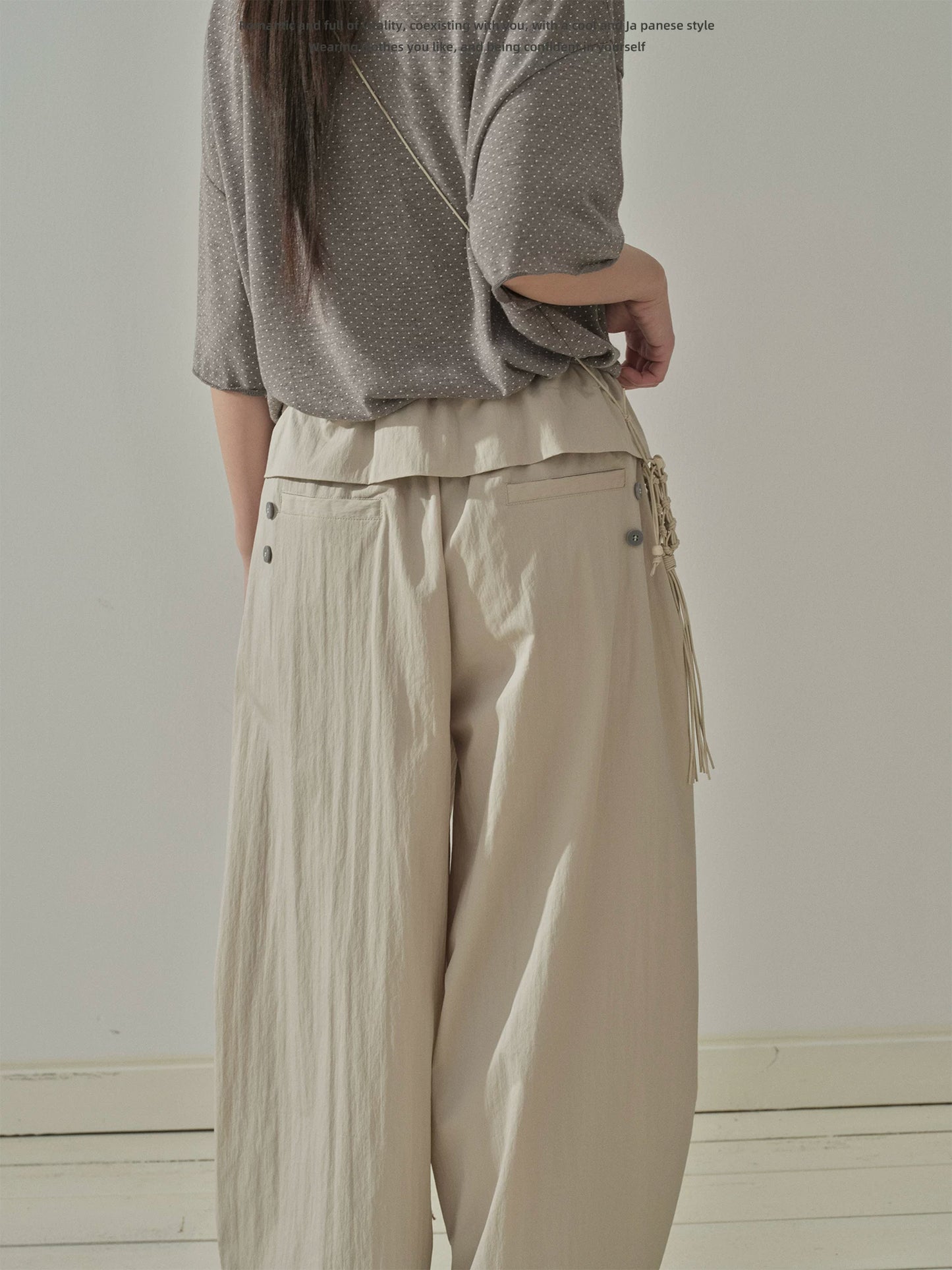 "Quiet Flow" Wide Leg Trousers (Khaki / Charcoal Gray)