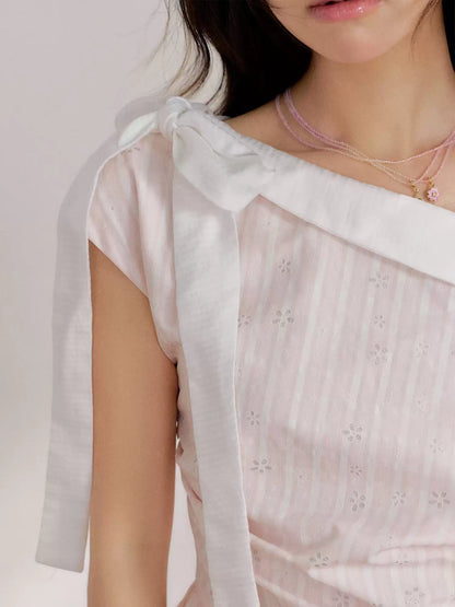 “Cloud Ballet Reverie” Blush Pink Off-Shoulder Dress
