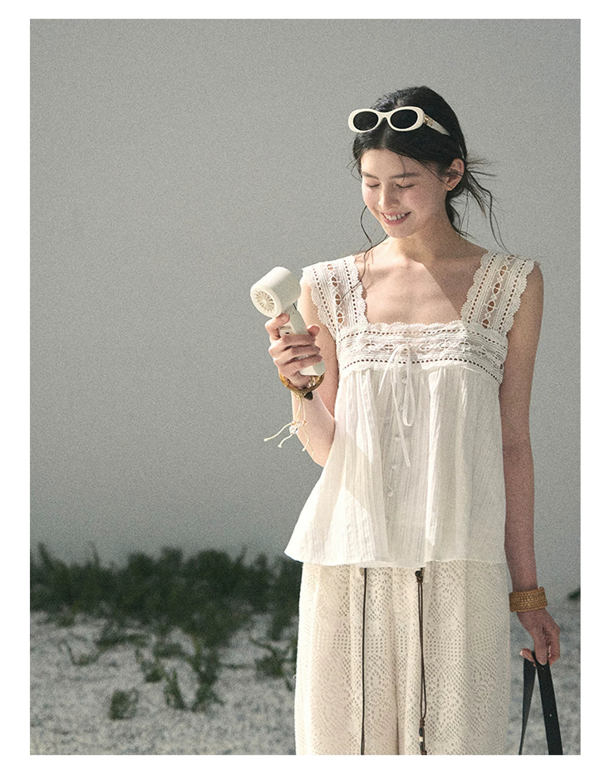 “Summer Light Through Veil” Ivory Lace Babydoll Blouse