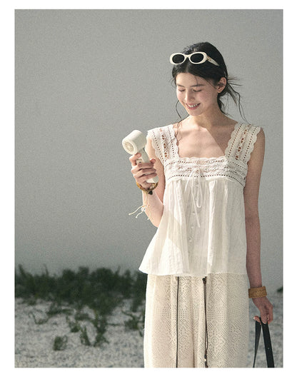 “Summer Light Through Veil” Ivory Lace Babydoll Blouse